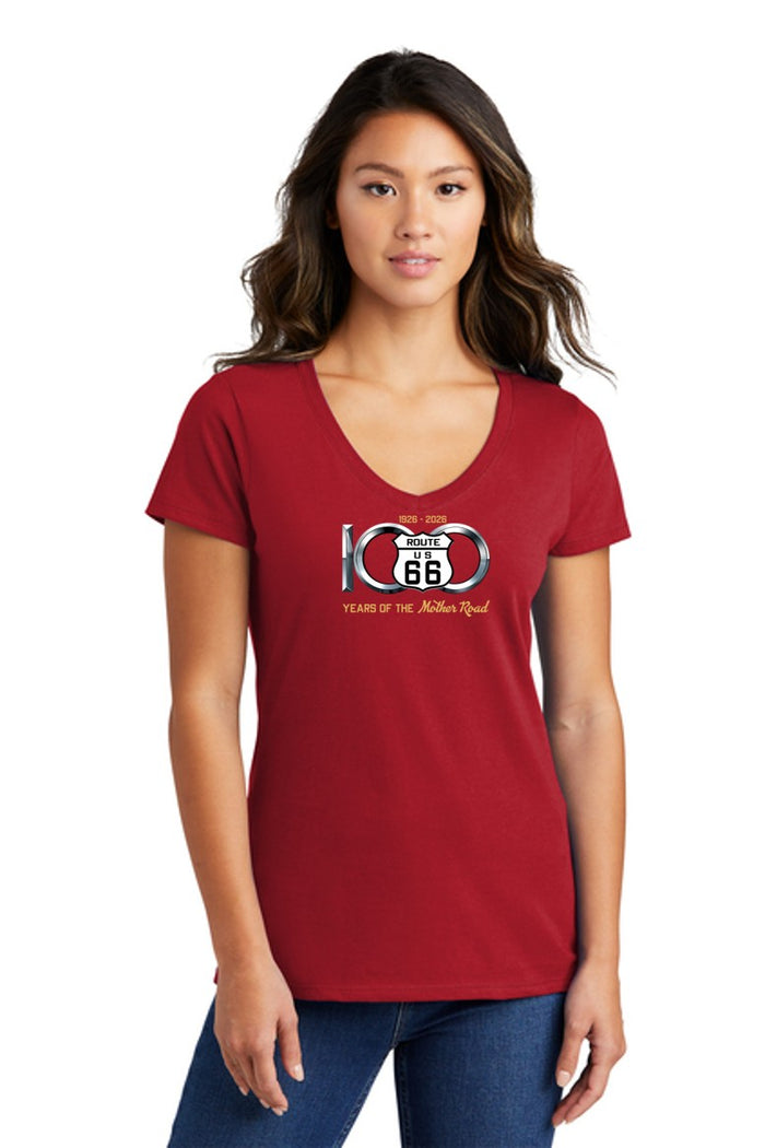 100th  ANNIVERSARY ROUTE 66 Ladies Short sleeve V-neck T-shirt