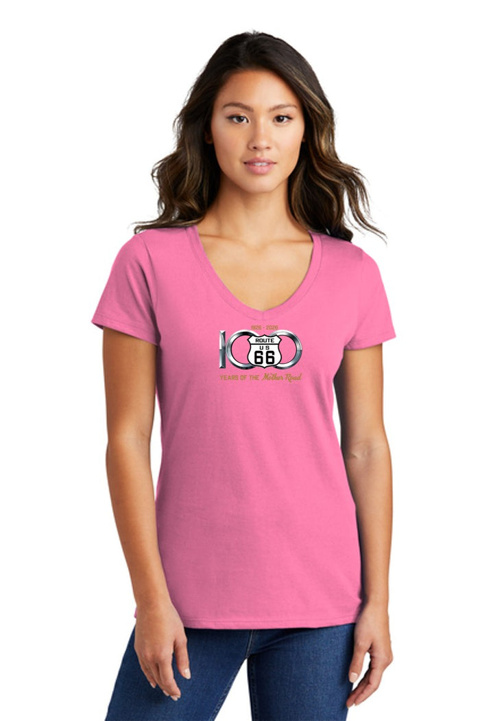 100th  ANNIVERSARY ROUTE 66 Ladies Short sleeve V-neck T-shirt