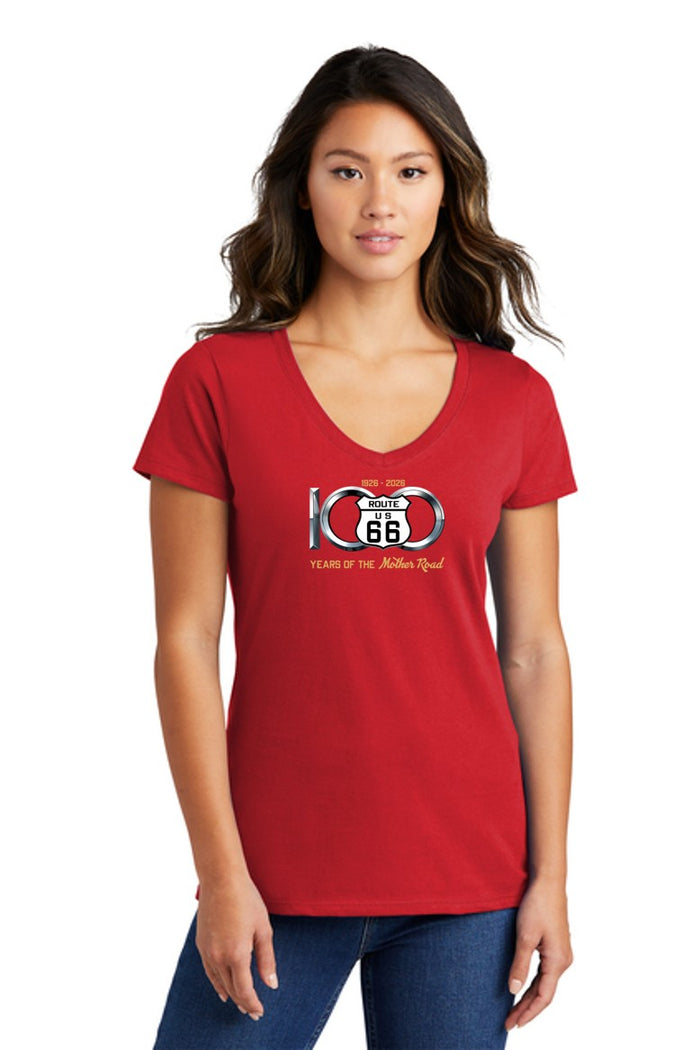100th  ANNIVERSARY ROUTE 66 Ladies Short sleeve V-neck T-shirt