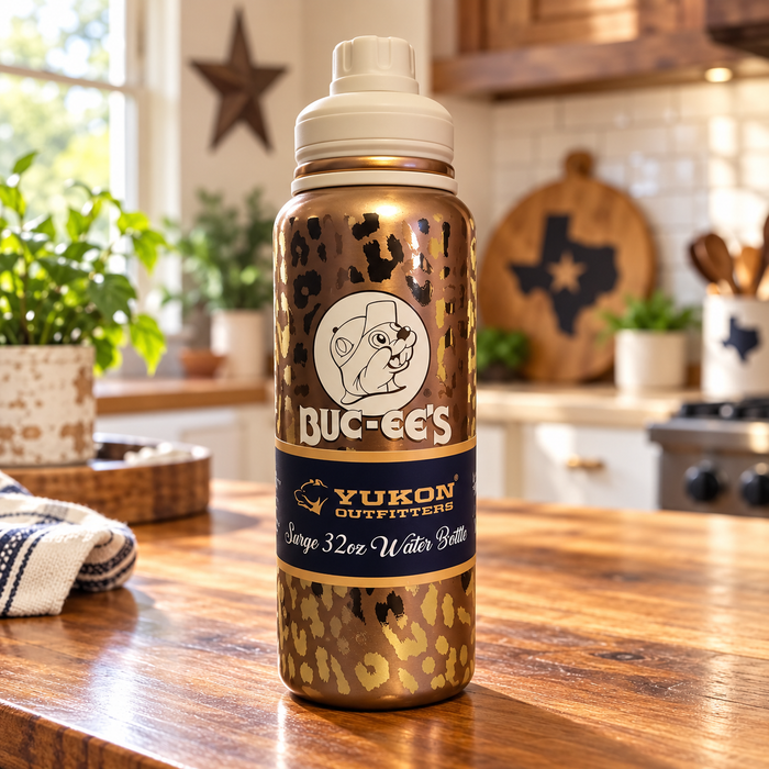 32oz Buc-ee's Gold Print Water Bottle by Yukon Outfitter's