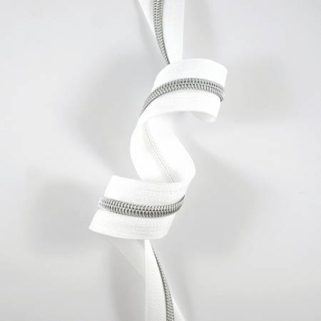#5 Emmaline Zippers-by-the-Yard White with Silver Teeth 10yds