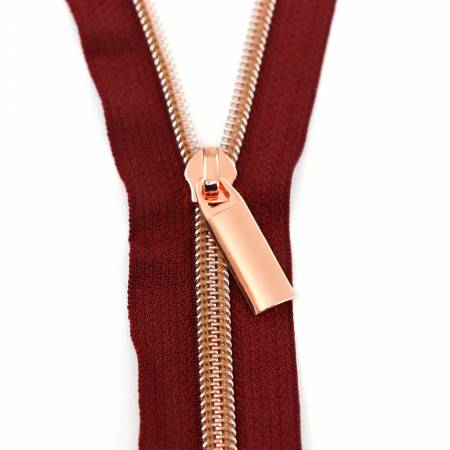 #5 Zippers by the Yard Burgundy Tape Rose Gold Coil