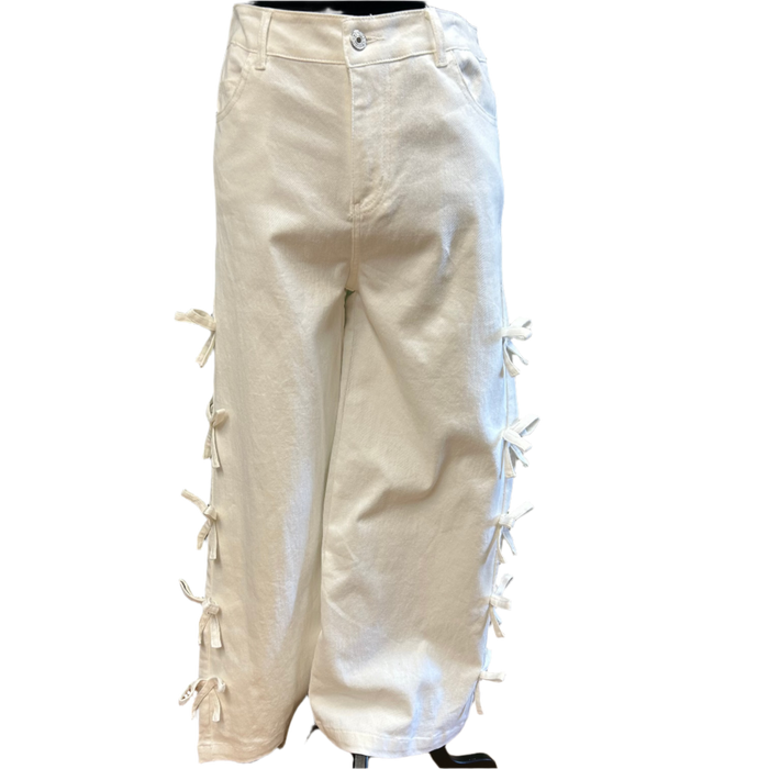 White Denim Pant w/Bows Down Side — Entro