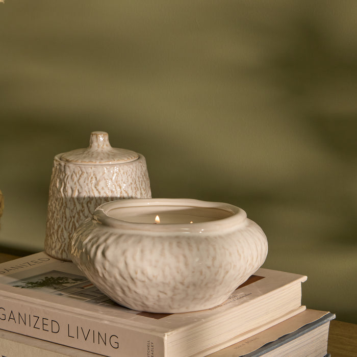 Alderney 15cm 3 Wick Ceramic Sea Salt and Bergamot Candle - Whitewash - Laura James