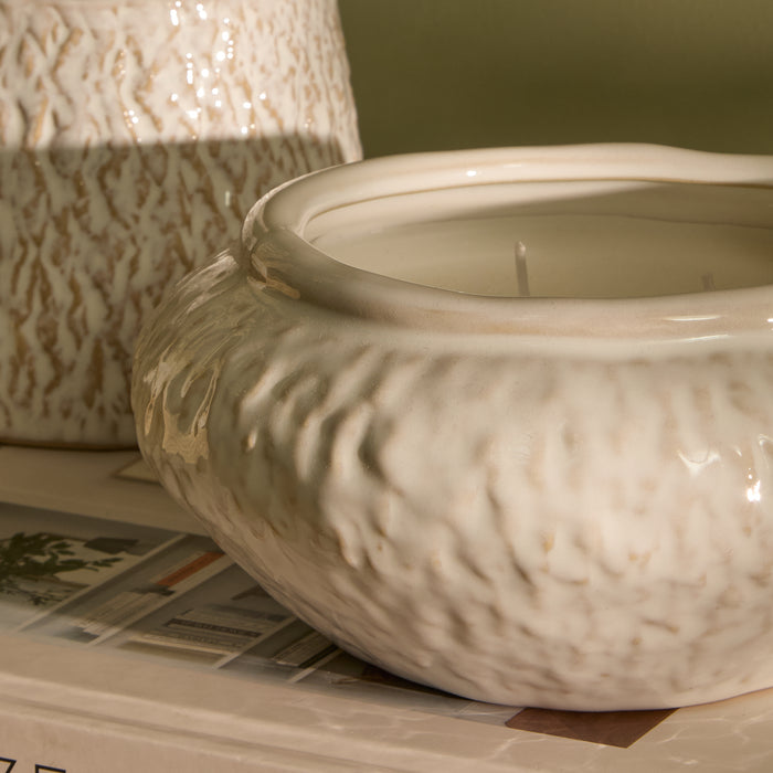 Alderney 15cm 3 Wick Ceramic Sea Salt and Bergamot Candle - Whitewash - Laura James