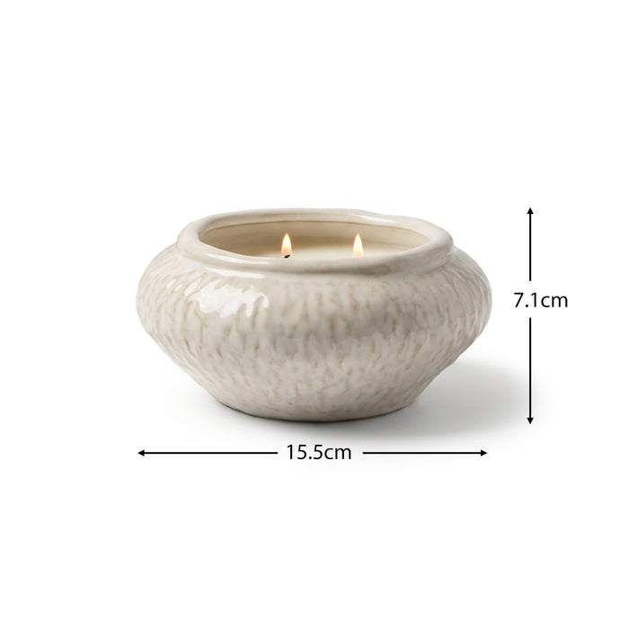 Alderney 15cm 3 Wick Ceramic Sea Salt and Bergamot Candle - Whitewash - Laura James