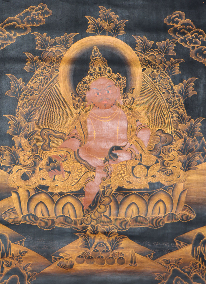 Antique Zambala Thangka Painting for wealth and prosperity.