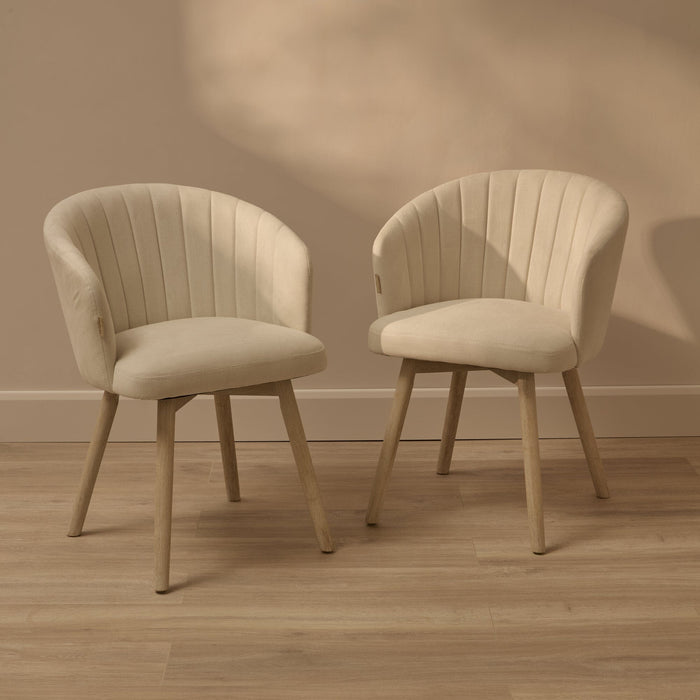Arabella Natural Beige Dining Chair - Set of 2 - Whitewash Oak Legs - Laura James
