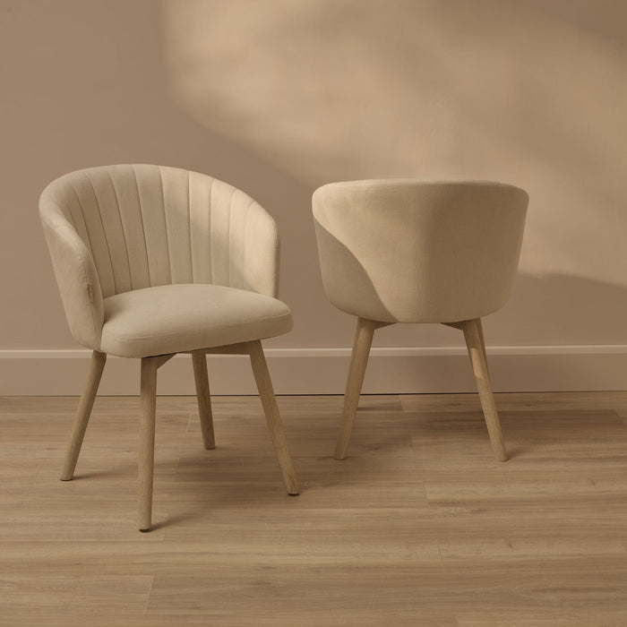 Arabella Natural Beige Dining Chair - Set of 2 - Whitewash Oak Legs - Laura James