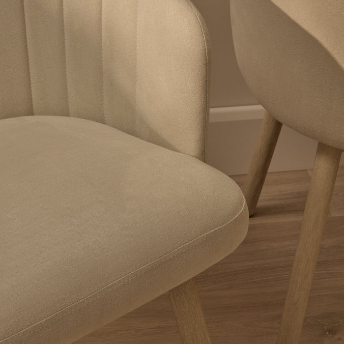 Arabella Natural Beige Dining Chair - Set of 2 - Whitewash Oak Legs - Laura James