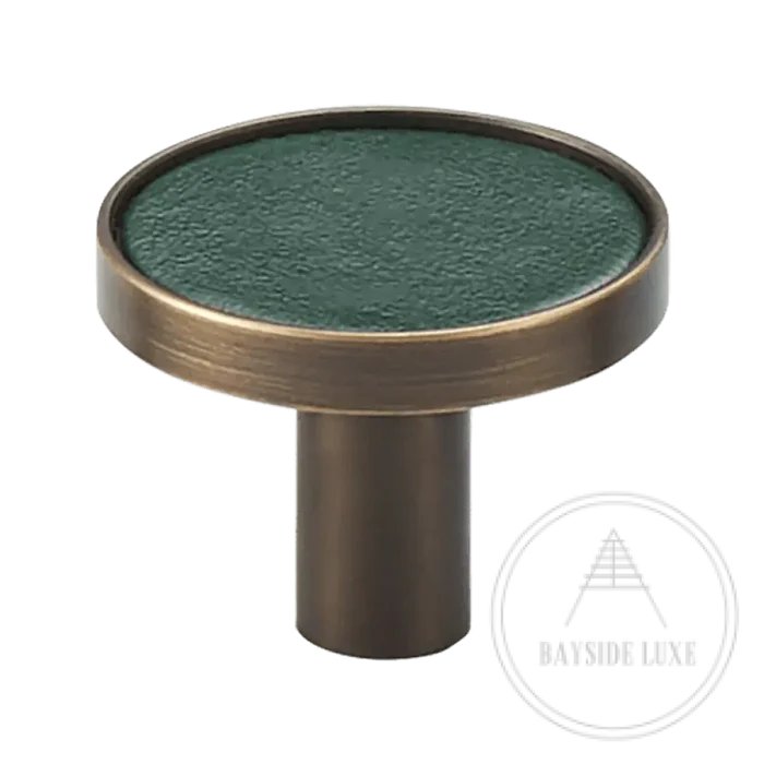 32 x 25mm / Green / Solid Brass and Leather