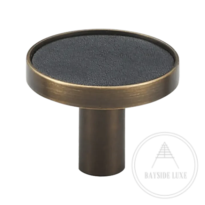 Cabinet Knobs & Handles 32 x 25mm / Black / Solid Brass and Leather Bayside Luxe - Flemington Leather Bound Antique Brass Cabinetry Handles