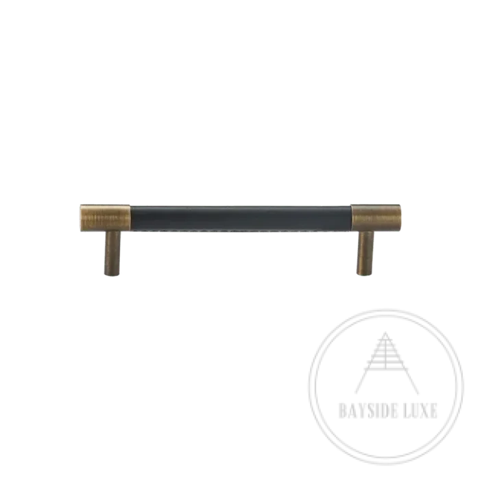 Cabinet Knobs & Handles 130 x 37mm (HS96) / Black / Solid Brass and Leather Bayside Luxe - Flemington Leather Bound Antique Brass Cabinetry Handles