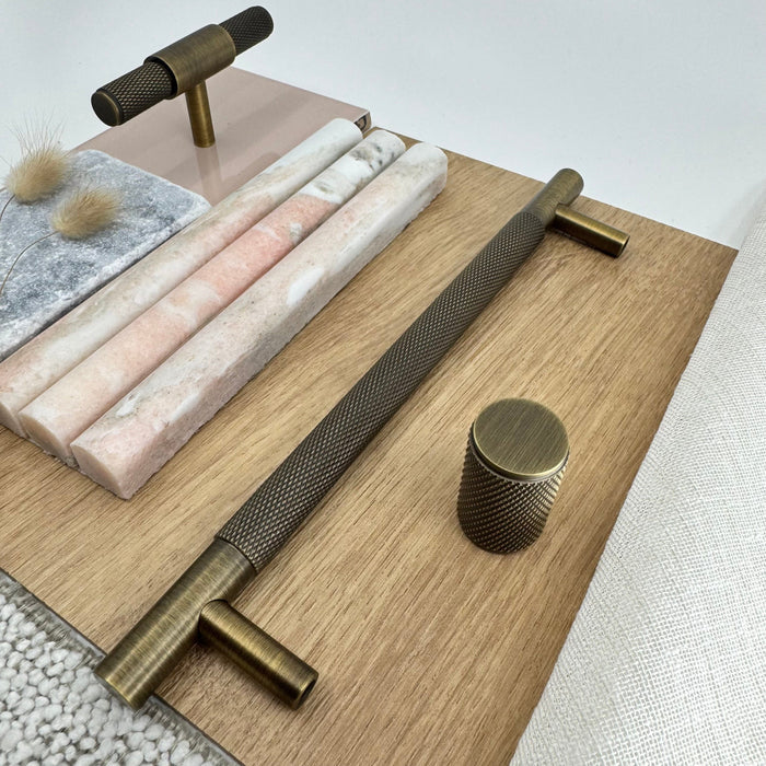 Cabinet Hardware Bayside Luxe - Floreat Antique Brass Cross Knurled Cabinetry Handles
