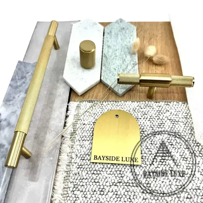 Cabinet Hardware Bayside Luxe - Floreat Solid Satin Brass Cross Knurled Cabinetry Handles