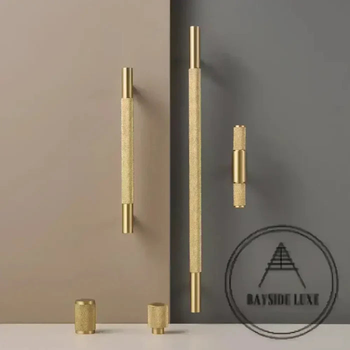 Cabinet Hardware Bayside Luxe - Floreat Solid Satin Brass Cross Knurled Cabinetry Handles