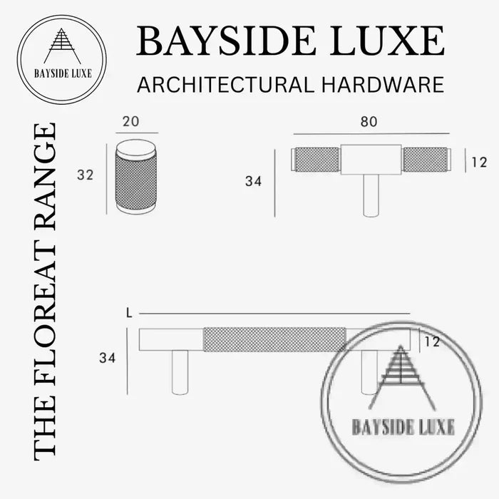 Cabinet Hardware Bayside Luxe - Floreat White Cross Knurled Cabinetry Handles