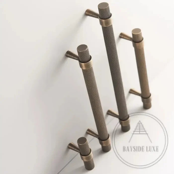 Cabinet Knobs & Handles 50 x 32mm T Bar / Bronze / Solid Brass Bayside Luxe - Mount Eliza Bronze Knurled T Bar Handle
