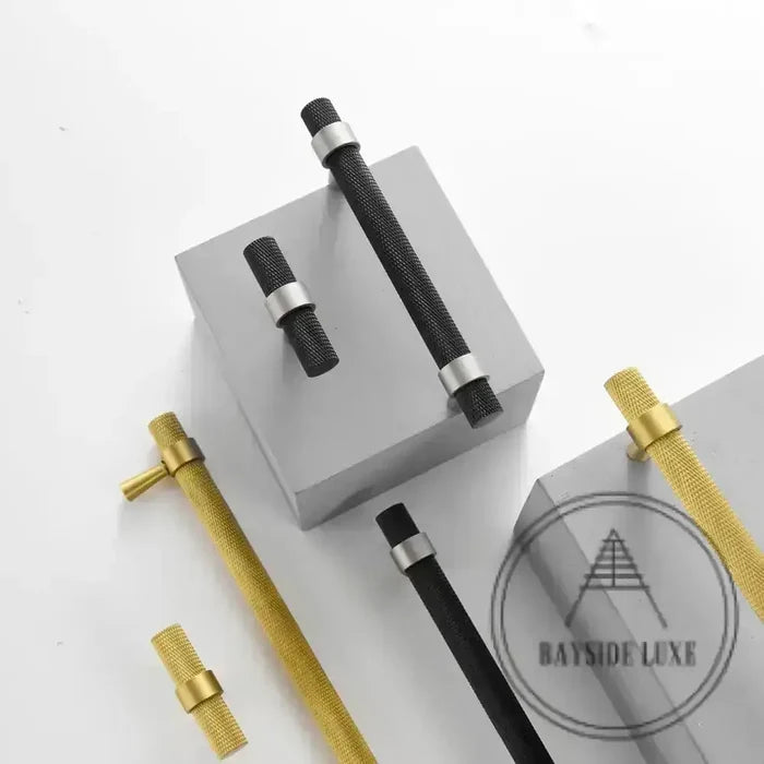 Cabinet Knobs & Handles 50 x 34mm T Bar / Black and Nickel / Solid Brass Bayside Luxe - Mount Eliza Black and Nickel Knurled T Bar Handle