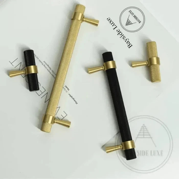 Cabinet Knobs & Handles Bayside Luxe - Mount Eliza Satin Brass Brass Knurled Handles