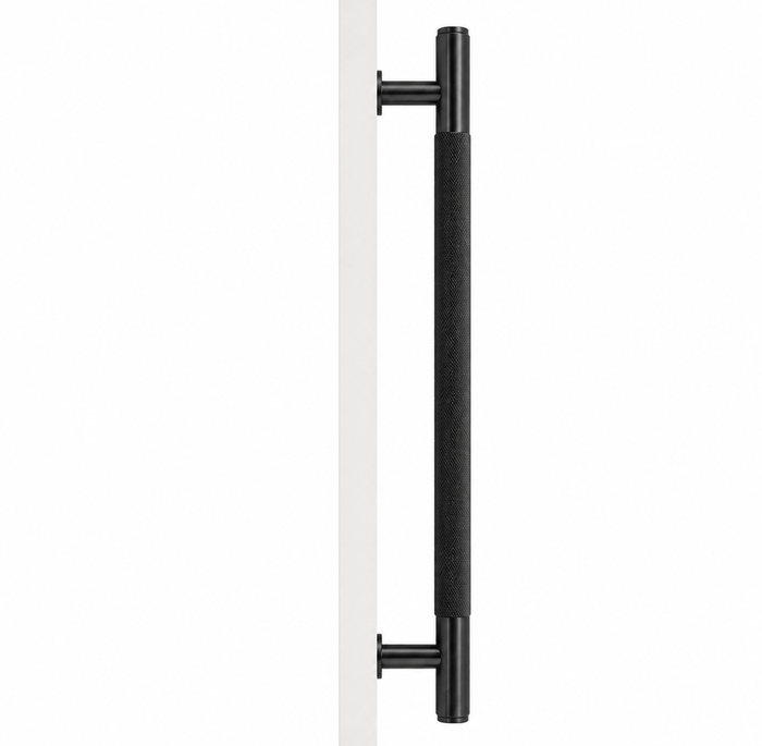 Cabinet Knobs & Handles 275mm (HS224) / Black / Solid Brass Bayside Luxe - Sorrento Knurled Black Brass Single Door Handle