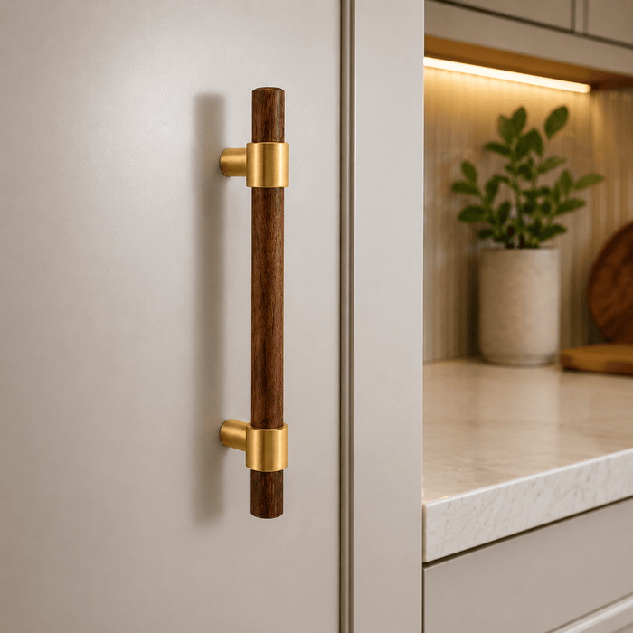 Cabinet Knobs & Handles Bayside Luxe - St Andrews Walnut and Brass Cabinetry Handles