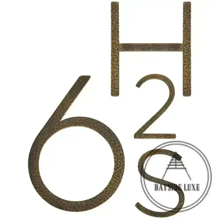 House Numbers and Letters Bayside Luxe Signage - Hammered Antique Brass Floating Numbers and Letters - Noosa 20cm