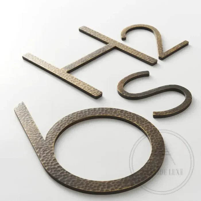 House Numbers and Letters Bayside Luxe Signage - Hammered Antique Brass Floating Numbers and Letters - Noosa 15cm