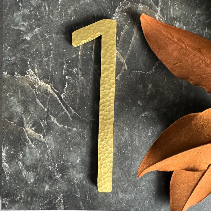 House Numbers and Letters Bayside Luxe Signage - Hammered Satin Brass Floating Numbers and Letters - Noosa 15cm