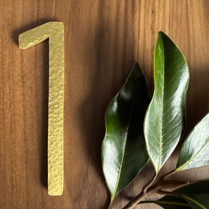 House Numbers and Letters Bayside Luxe Signage - Hammered Satin Brass Floating Numbers and Letters - Noosa 15cm