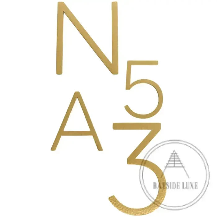 House Numbers and Letters Bayside Luxe Signage - Hammered Satin Brass Floating Numbers and Letters - Noosa 10cm