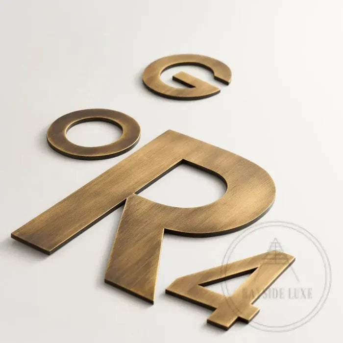 House Numbers and Letters Bayside Luxe Signage - Solid Antique Brass Floating Numbers and Letters - Beaumaris Bay 25 cm