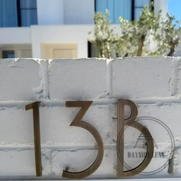 House Numbers and Letters Bayside Luxe Signage - Solid Antique Brass Floating Numbers and Letters - Merricks Beach 15cm