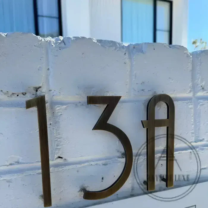 House Numbers and Letters Bayside Luxe Signage - Solid Antique Brass Floating Numbers and Letters - Merricks Beach 20cm