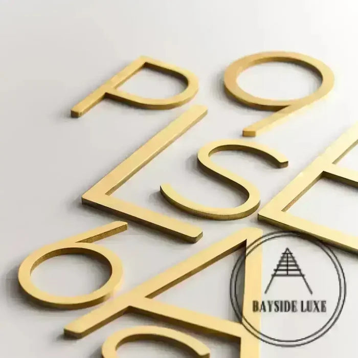 House Numbers and Letters Bayside Luxe Signage - Solid Satin Brass Floating Numbers and Letters - Watson's Bay 10cm