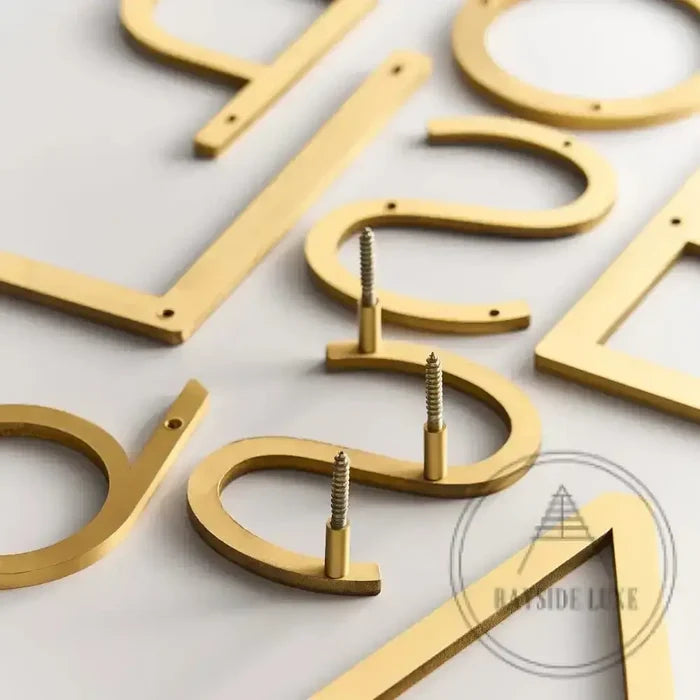 House Numbers and Letters Bayside Luxe Signage - Solid Satin Brass Floating Numbers and Letters - Watson's Bay 20cm
