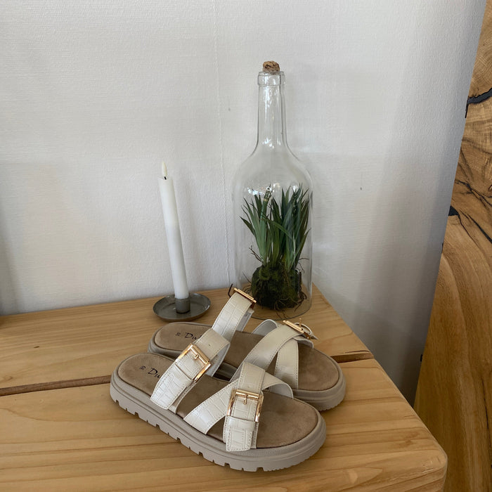 Beige bekväm sandal med justerbara remmar & stabil sula