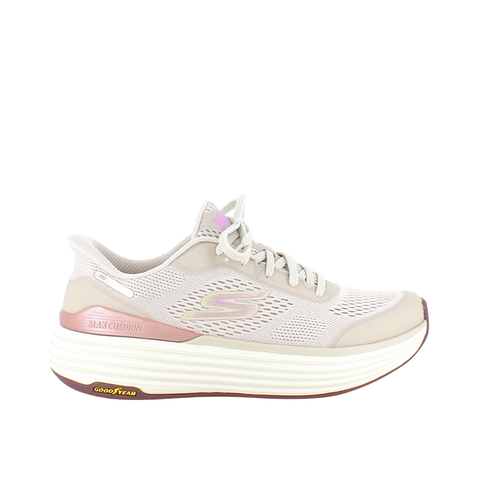 Beige Skechers slip-in med Max Cushioning-sula