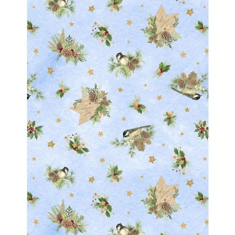 Birds & Pine Toss Light Blue- Let It Snow-Man!