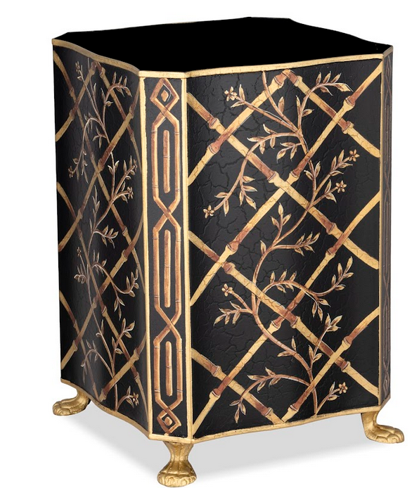 Black Bamboo and Floral Tissue Holder or Wastepaper Basket by The Enchanted Home