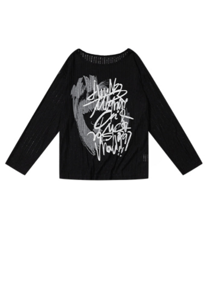 Black Graffiti Print Summer Base Shirt