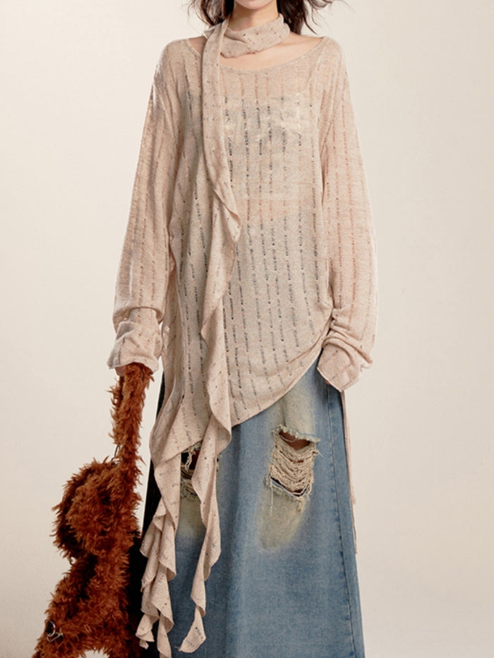 Black/Beige Long Sleeve Knitted Sun Protection Cardigan Summer