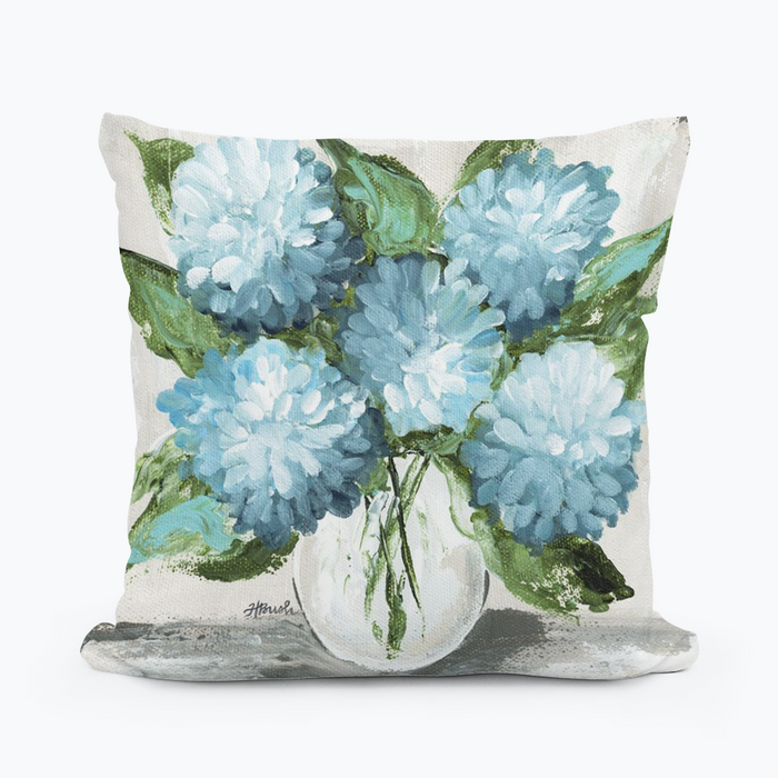 Blue Hydrangeas White Pillow