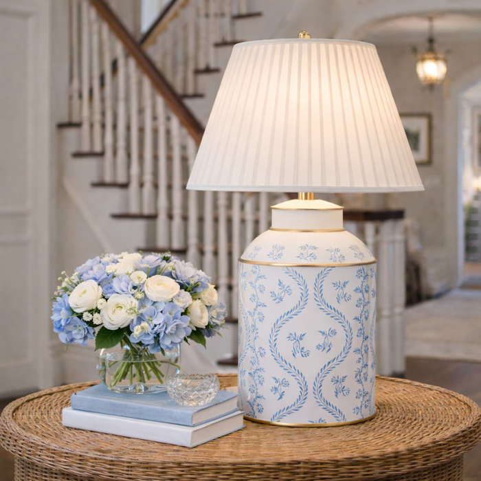 Blue Ikat Tea Caddy Lamp