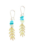 Brass Leaf & Stone Earrings