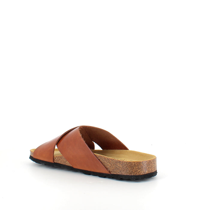 Brun slip-on sandal i slätt läder med korsremmar | SSKbutiken.se