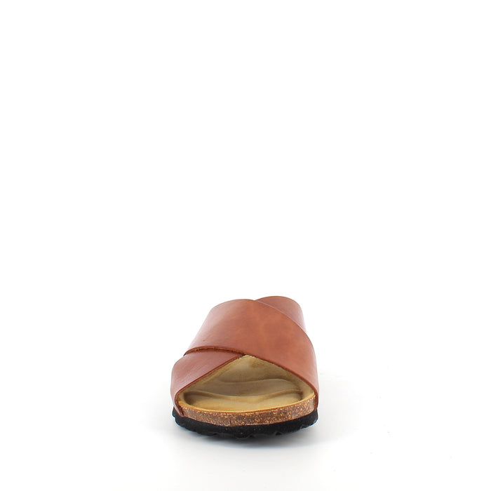 Brun slip-on sandal i slätt läder med korsremmar | SSKbutiken.se