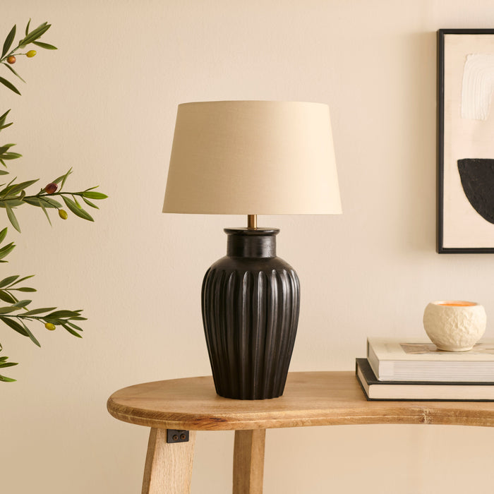 Burcot Black Mango Wood Lamp Coningsby Taupe Cotton Lampshade - 30cm