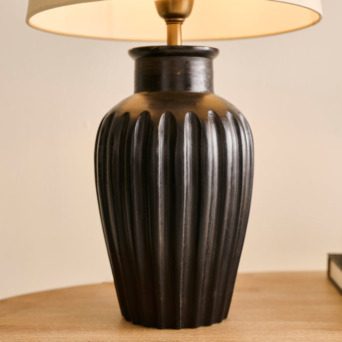 Burcot Black Mango Wood Lamp Coningsby Taupe Cotton Lampshade - 30cm