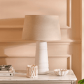 Burleigh 43cm White Ceramic Table Lamp Base & Coningsby Taupe Cotton Lampshade - 35cm